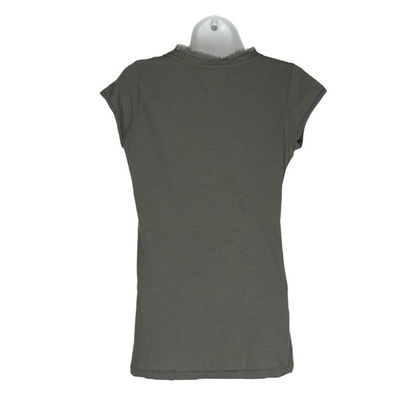 Willi Smith Green Metallic Beaded Embellished Cap Sleeve Cotton T-shirt Small - Picture 3 of 12